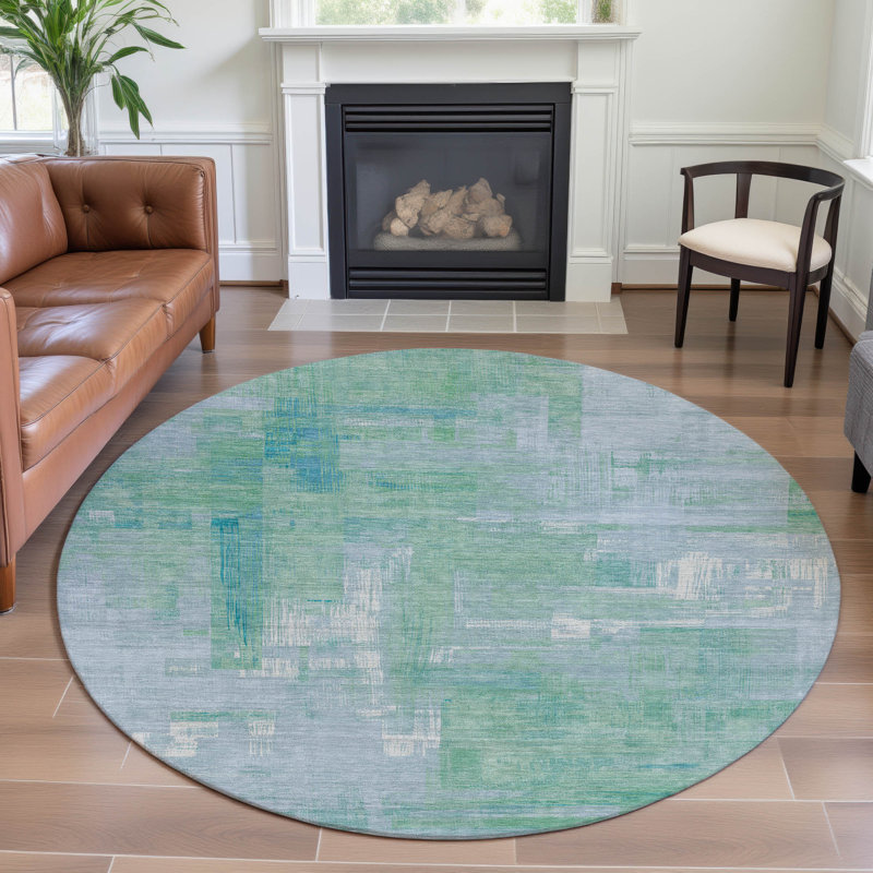 Premium Machine Washable Kumbhar AMF1338 Blocks Rug, Round 8'