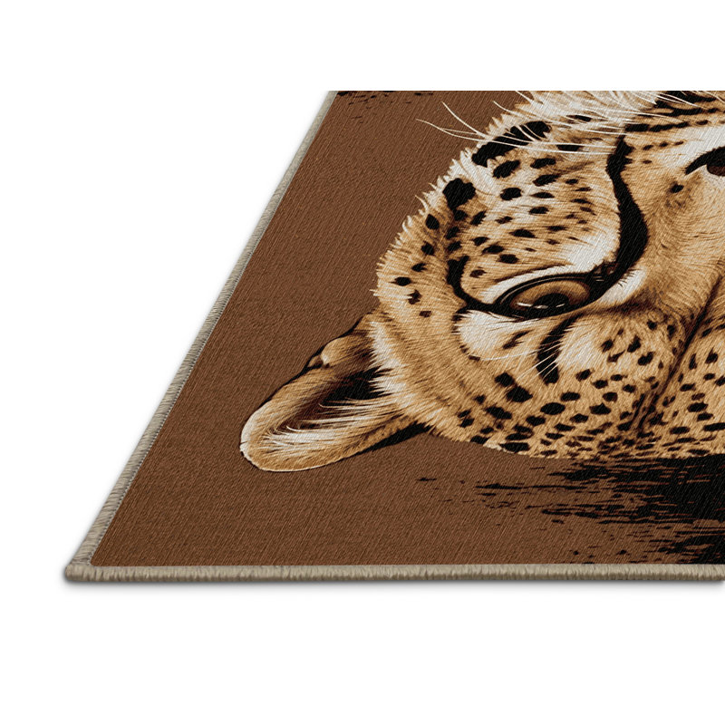 Washable Asiatic Cheetah Big Cats Area Rug, Square 6'