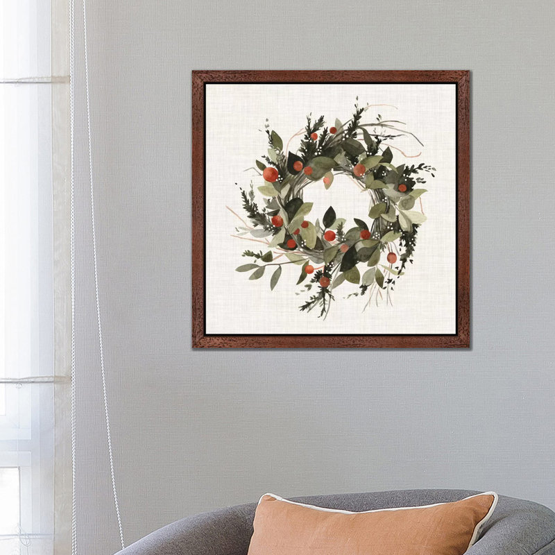 Farmhouse Wreath II by Farmhouse Wreath II - Painting on Canvas, 45.72 cm H x 45.72 cm W, Brown Floater Framed