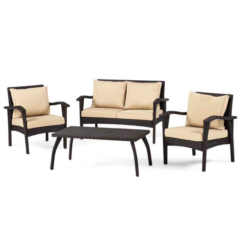 Chaise de patio extérieure imperméable 4Pc Pe - Brun + brun clair, fer, imperméable
