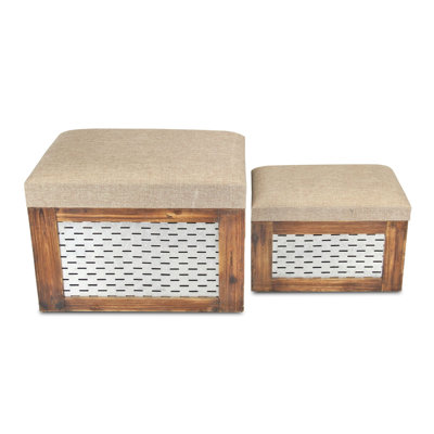 Ensemble de deux bancs de rangement rembourrés en lin et en bois massif beige et brun de 21 pouces avec plateau rabattable Gracie Mills