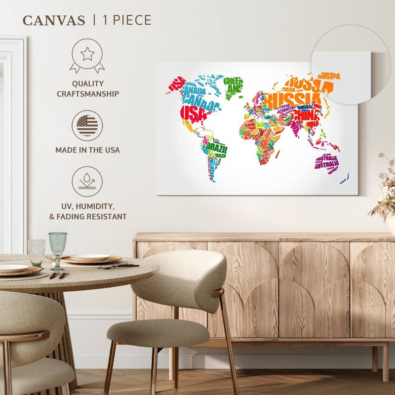 Carte du monde typographique Aliaz, H 30 po x l 45 po