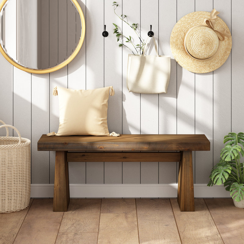 42.5'' Solid Wood Entryway Bench Farmhouse Dining Bench For Living Room, Foyer