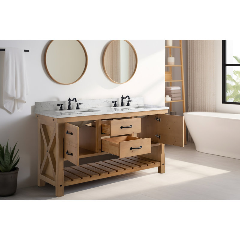 Barron 60'' Freestanding Double Bathroom Vanity with Engineered Stone Top