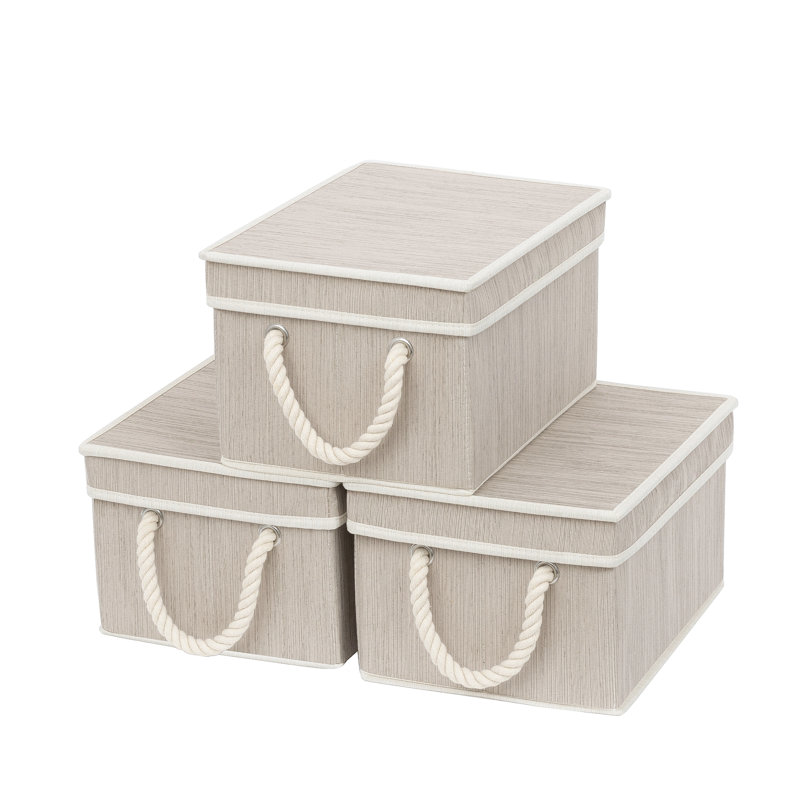 Fabric Storage Bin with Lids and Handles, Organizer Box Set for Closet, Mudroom, Dorm, 10.4" H x 12.8" W x 17.1" D, Gray
