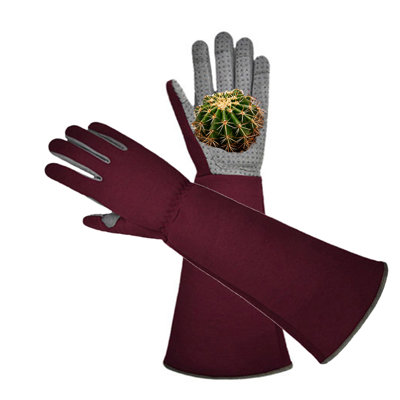 Gants de jardinage longs pour femmes, gants de taille rose résistants aux épines pour désherber la plantation (1 paire), TAILLE L