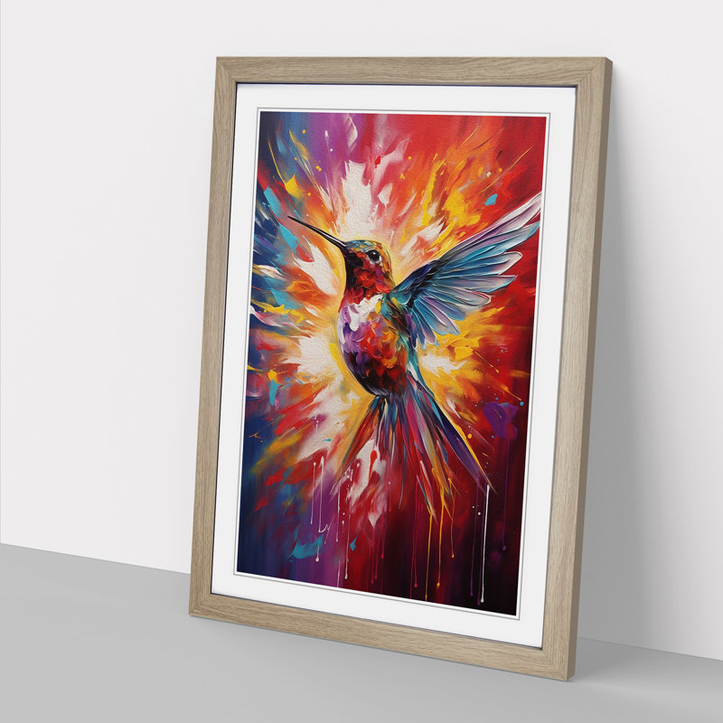 Hummingbird Abstract No.3 - Single Picture Frame Print on Wood, 34cm H x 25cm W x 2cm D, Oak Framed