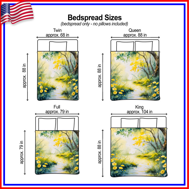 Couvre-lit matelassé Springtime Forest Stream toutes tailles, Lit simple