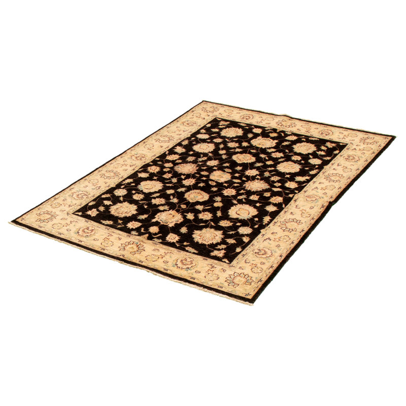 Tapis décoratif en laine noué à la main de conception unique 5 pi 2 po x 7 pi 7 po Ivoire