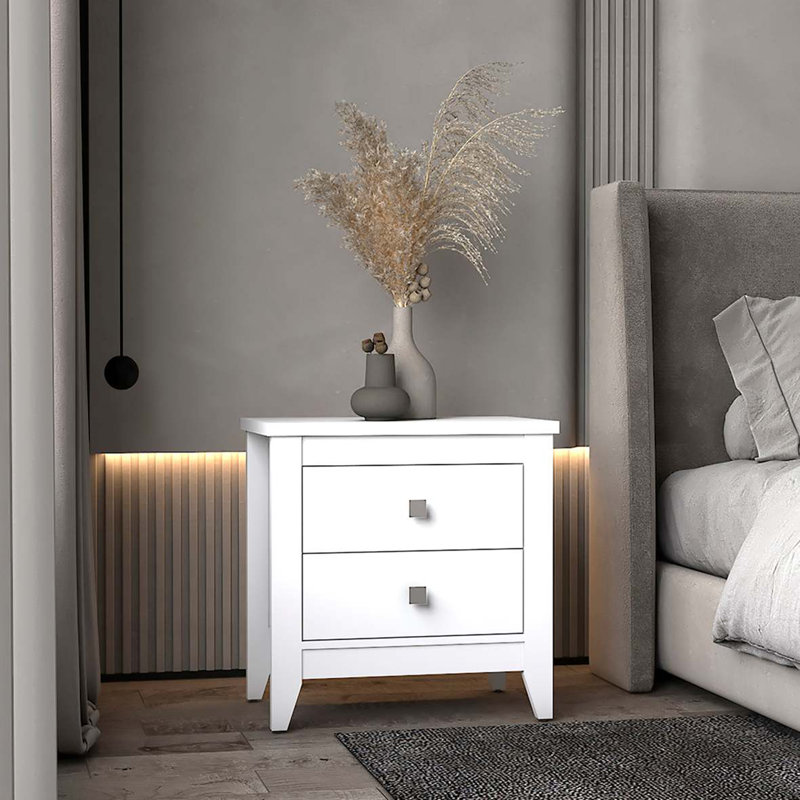 Table de chevet 2 tiroirs Windsor, Blanc