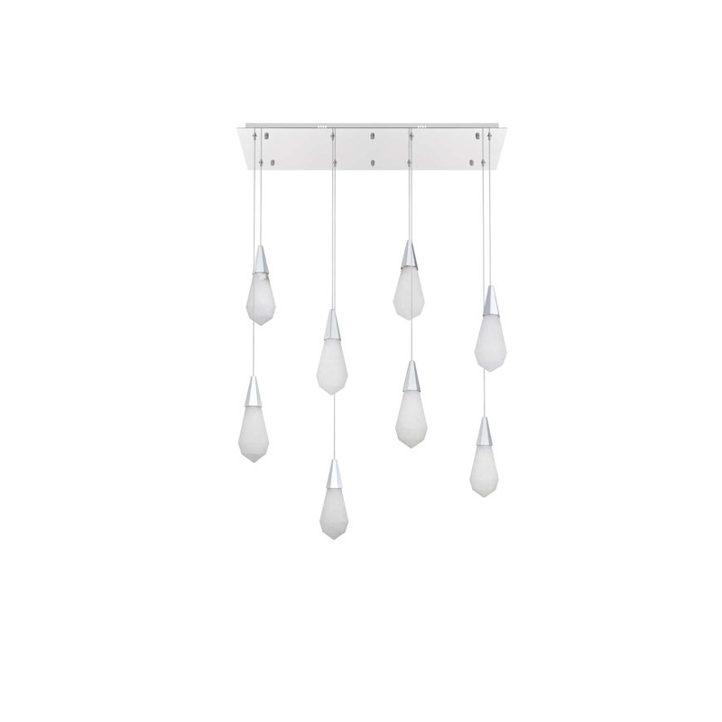 Luminaire suspendu rectangulaire en albâtre 36 pouces Amora, H 128 po x l 36 po x P 12 po, Chrome chrome
