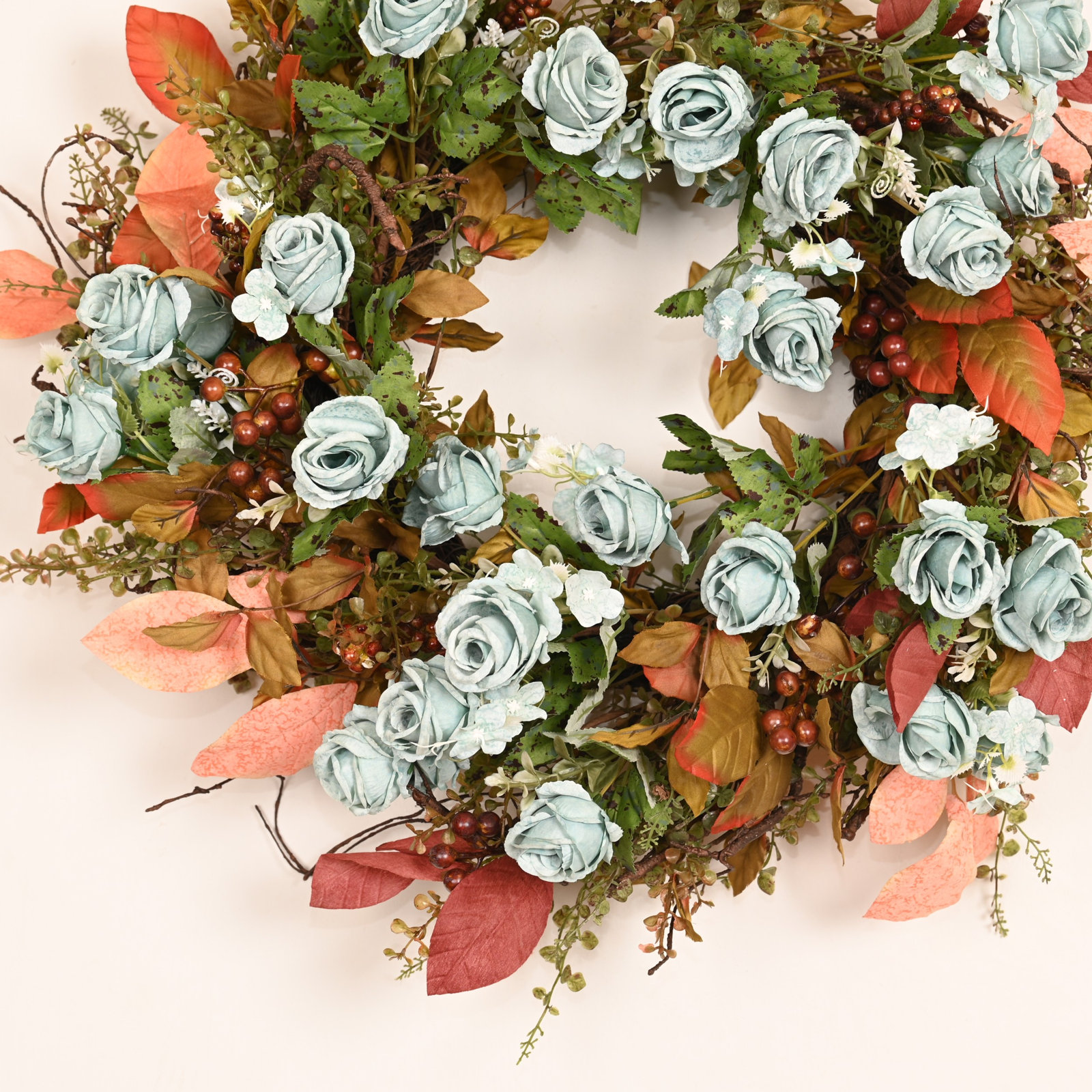24" Handcrafted Berry Thanksgiving Wreath, Orange;Blue