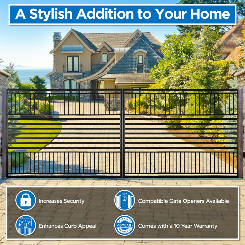Barcelona Style Black Steel Dual Swing Driveway Gate 18 x 6 feet