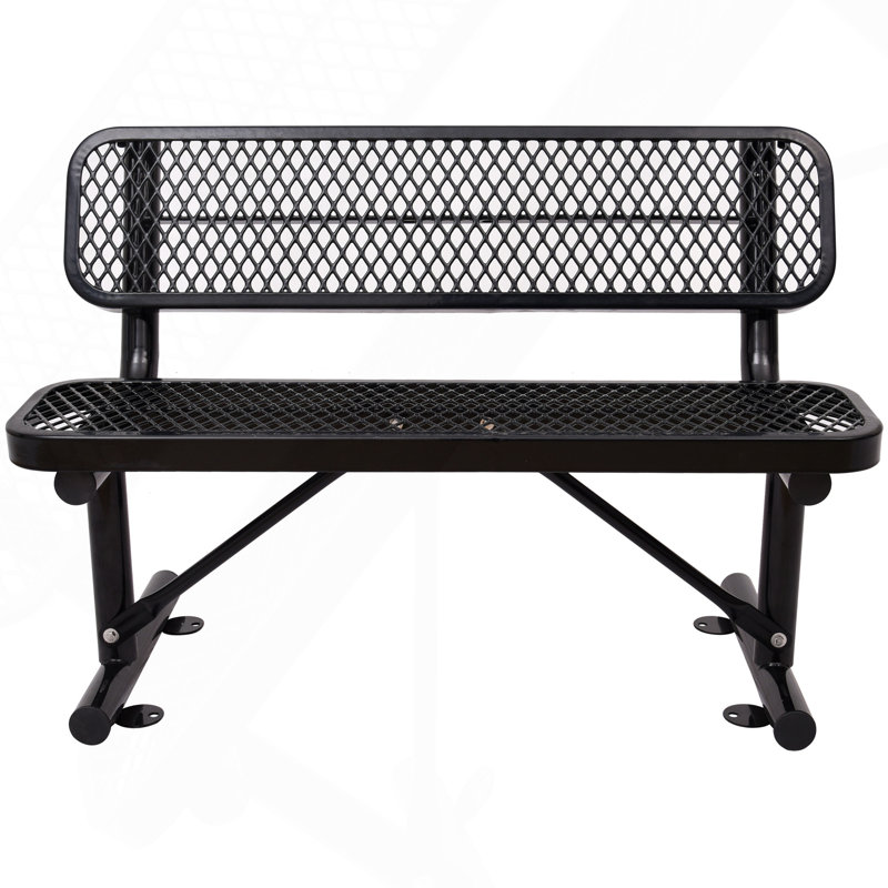 Banc d'extérieur en acier 4 pi avec dossier, Noir