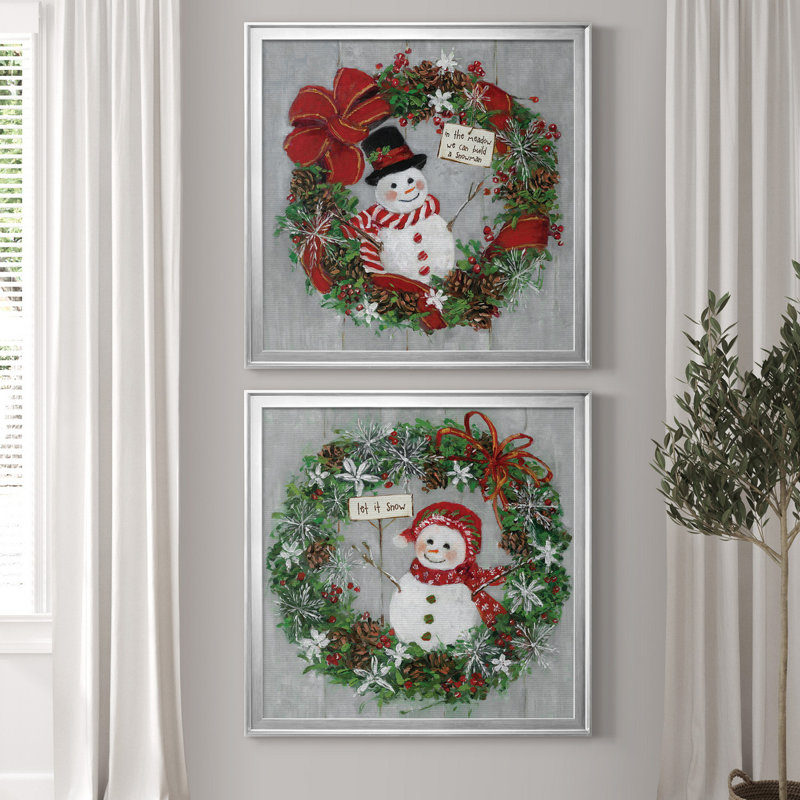 Mr. Snowman - Ensemble de 2 reproductions d'art encadrées, H 26,5 po x l 53 po x P 1,5 po, Toile encadrée argentée