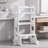 4-in-1 Toddler Kitchen Step Stool,Foldable Learning Standing Tower with Blackboard, Wooden Kitchen Stool Helper for Kids, Boy Girl Gifts(White)
