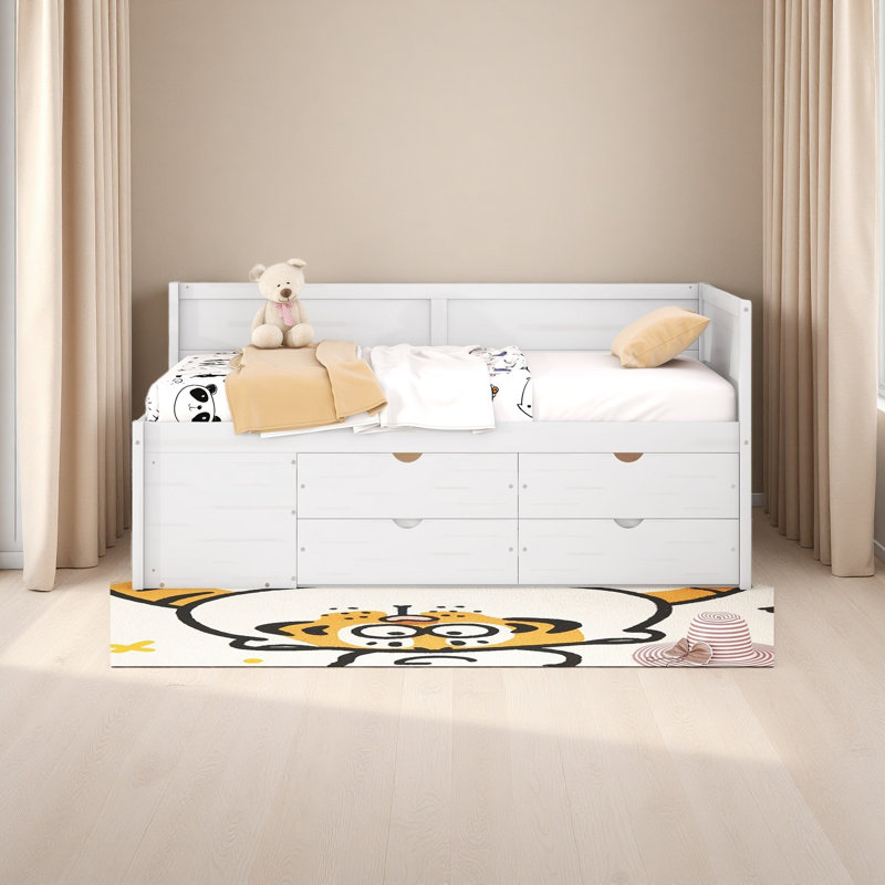 Lit de jour avec tiroirs et tablettes, Lit simple, Blanc