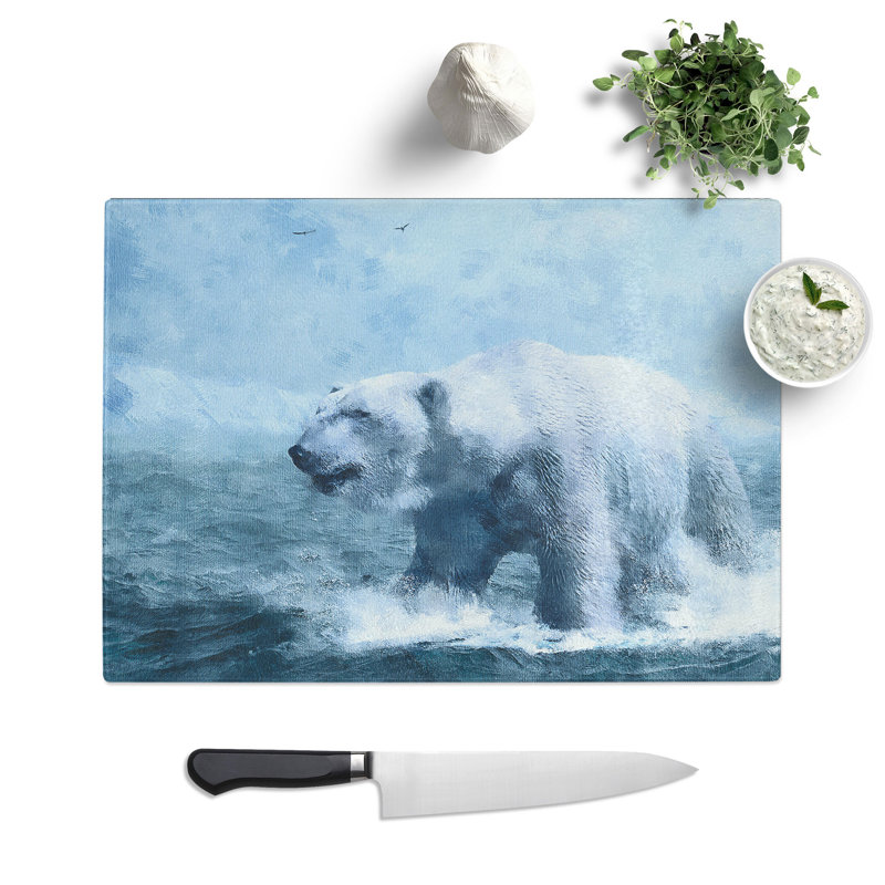 A Polar Bear Painting Chopping Board, 0.4cm H x 29cm W x 39cm L