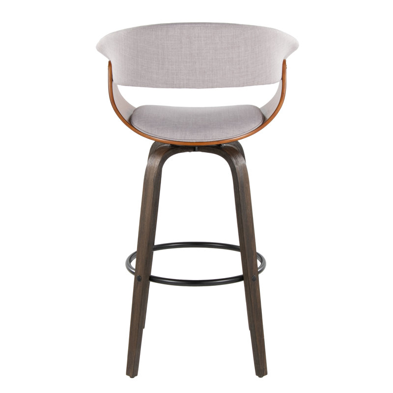 Gray and Walnut Swivel Barstool with Cushioned Seat, Set of 2