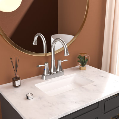 Robinet de salle de bain 4 pouces à 2 poignées en nickel brossé - Acier inoxydable, bec pivotant à 360 °, bonde escamotable, conduites d'alimentation en eau et poignées de lavabo stables, circulation fluide