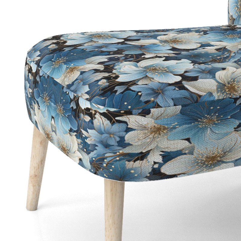 Motif de rêve floral bleu et blanc - Chaise d'appoint rembourrée de style campagnard, Chaise d'appoint bleue