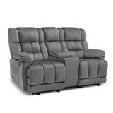 Latitude Run Fabric Power Loveseat Recliner With Console, Electric Reclining Loveseat Sofa With Heat And Vibration, USB Charge Ports For Living Room