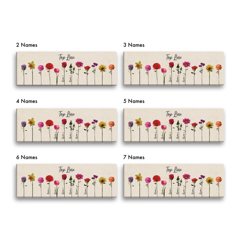 Her Flower Garden Canvas 6 noms, H 9 po x l 27 po, Oui