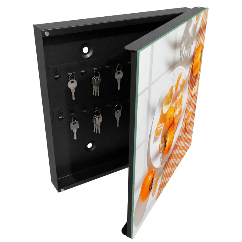 Key storage box, Opens to the right, 30x30x5, White, A juicy fruit motif full of energy, 