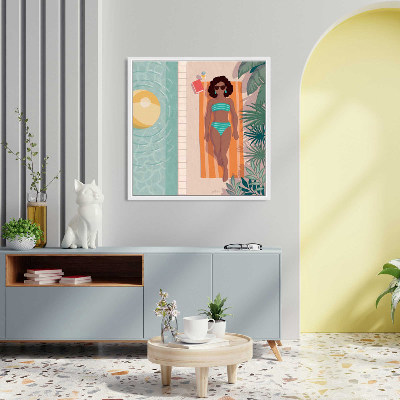 Beach Babes III - Peinture, L 21,5 po x H 21,5 po, Cadre blanc