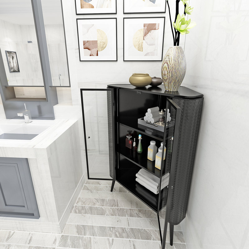 Versatile 3-Tier Corner Storage Cabinet With Tempered Glass Doors, Removable Shelves And Metal Frame For Multiple Room Organization