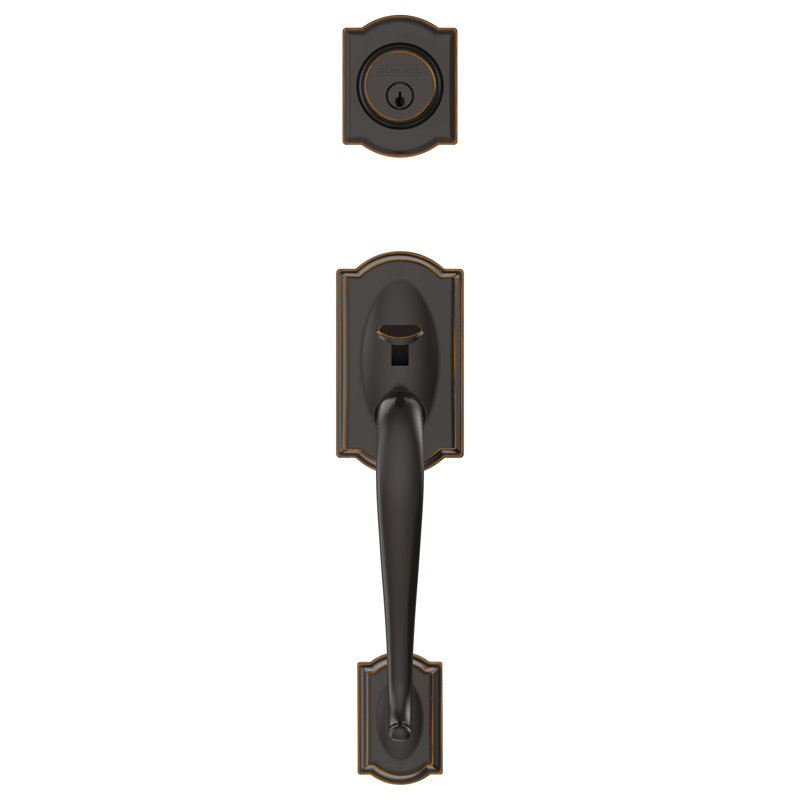 Camelot Exterior Portion Handleset with Single Cylinder Deadbolt (Interior Portion Sold Separately), Aged Bronze
