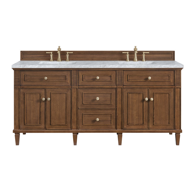 Lorelai 72'' W Double Vanity, Mid-Century Walnut, Carrara White, 8" Widespread