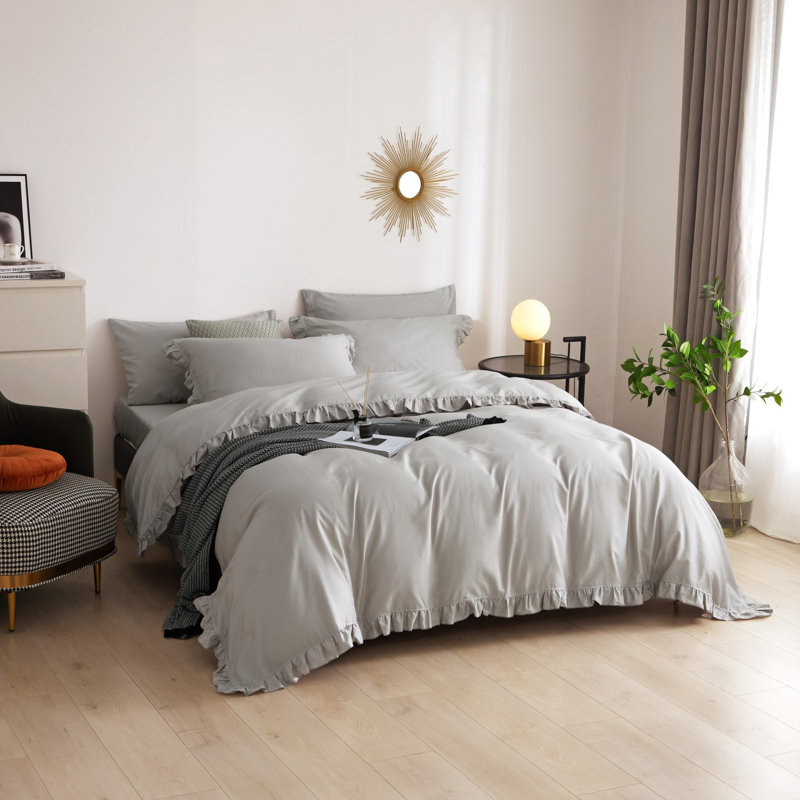 Sateen Duvet Cover, Gray, Twin Duvet Cover + 3 Additional Pieces 
