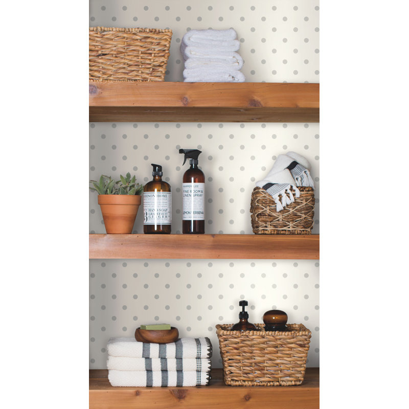 White & Green Dots on Dots Wallpaper, Grey/White