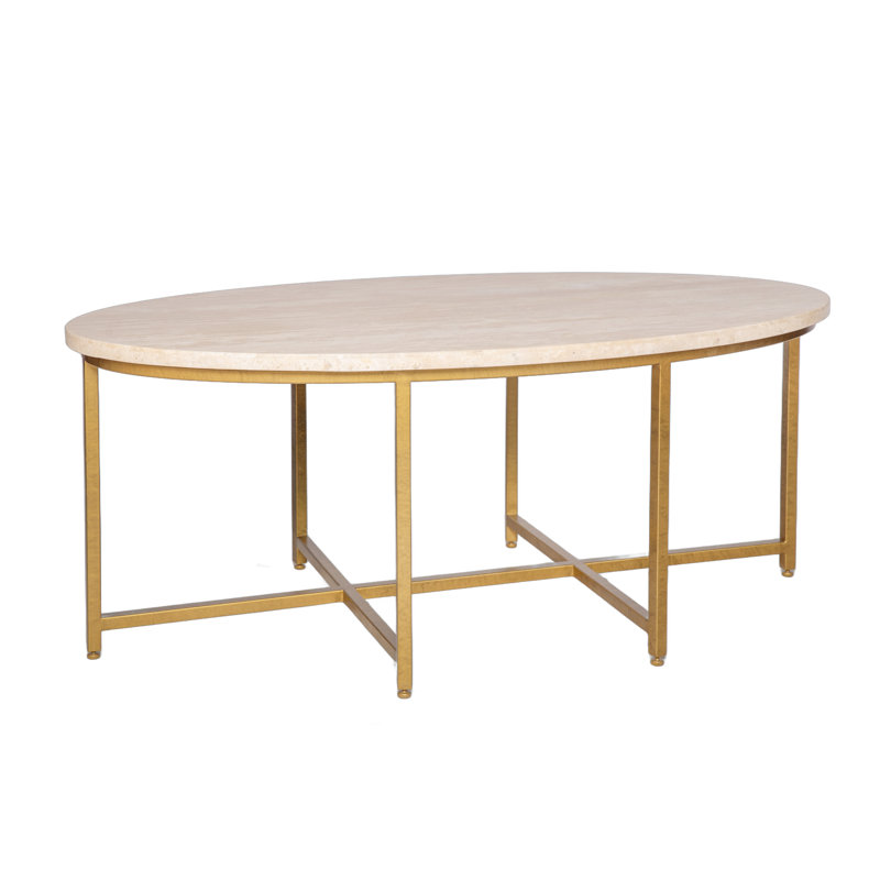 BOSPHORUS LARGE OVAL COFFEE TABLE, 18.5" H x 48" L x 26" W, Lite Travertine, Royal Gold