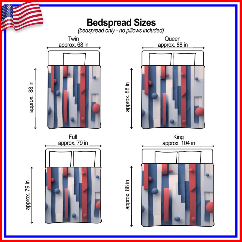 Geometric 3D Shapes Quilted Bedspread All Sizes, Full / Double