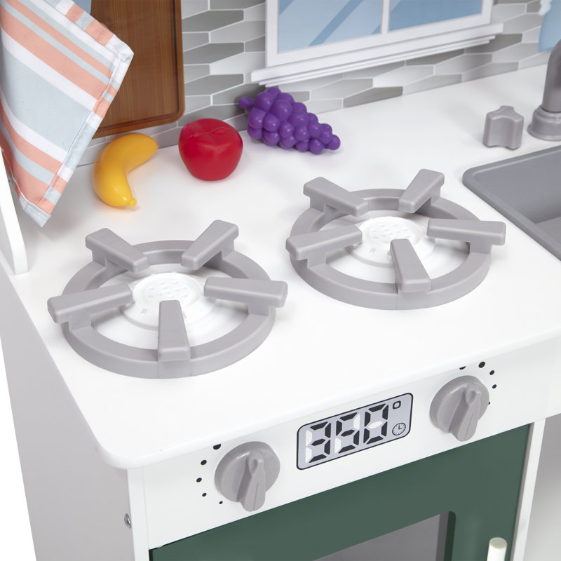 Delta Children Tiny Chef Play Kitchen - Toy Kitchen Playset with Realistic Knobs that Turn/Click, Oven, Sink, Microwave and 15 Pieces of Play Food