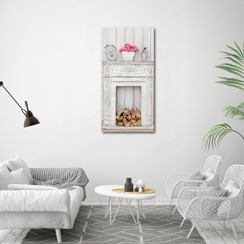 Wooden Fireplace - Wrapped Canvas Print