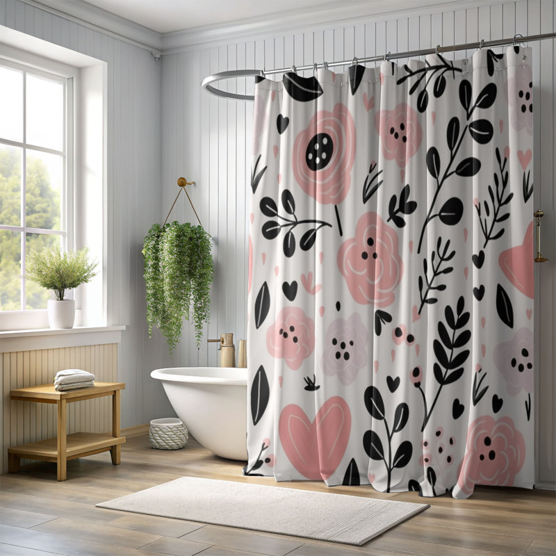 Rideau de douche Blush Blossom 54, H 74 po x l 71 po