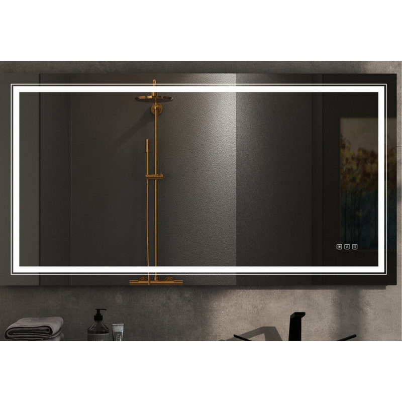 Miroir antibrouillard 60 po x 28 po pour salle de bain - Lentille trempée sécurisée, luminosité personnalisable, image réfléchissante claire, conception élégante, procédure d'installation facile, gradation continue de 6028 pouces