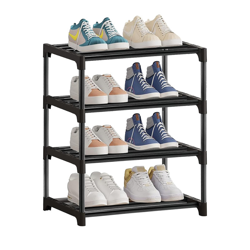 8 Pair Stackable Shoe Rack, Black