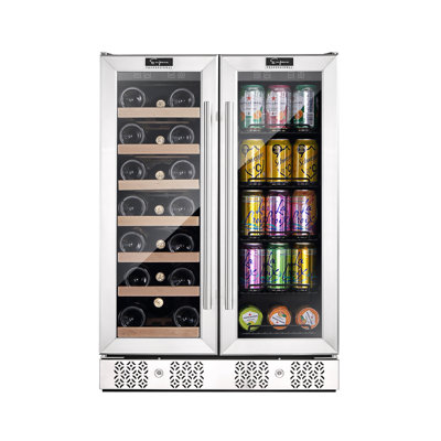 Empava 24" Dual Zone Beverage Center - 78-Can Beer Fridge & 20-Bottle Wine Cooler, Built-In/Freestanding, Stainless Steel