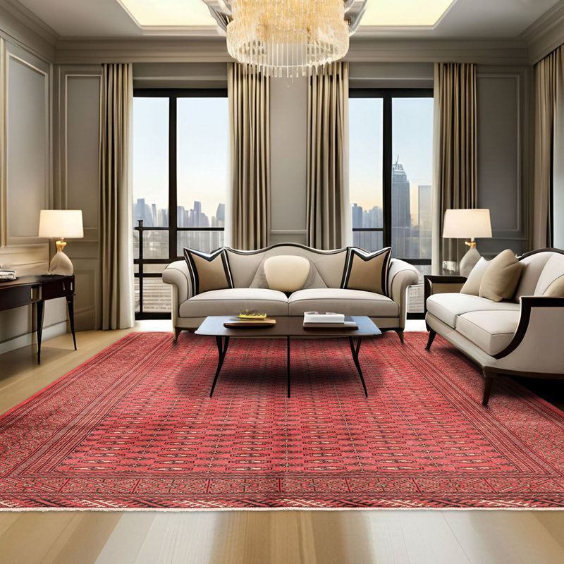 Tapis géométrique traditionnel ivoire en laine noué à la main 6 pi 7 po x 9 pi 4 po