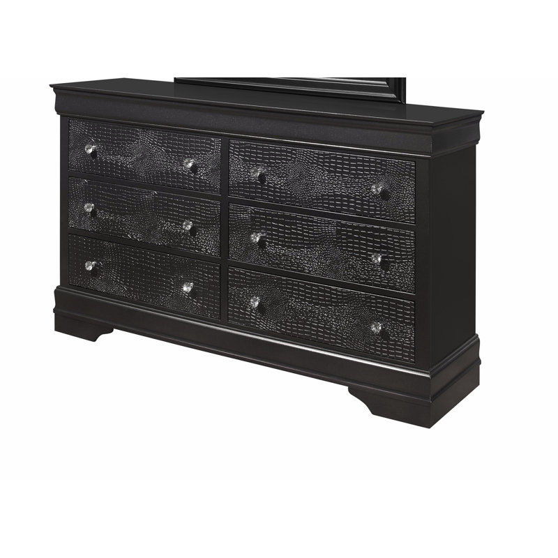 Dresser With Drawers And Crystal Embellished Hardware, Metallic Gray