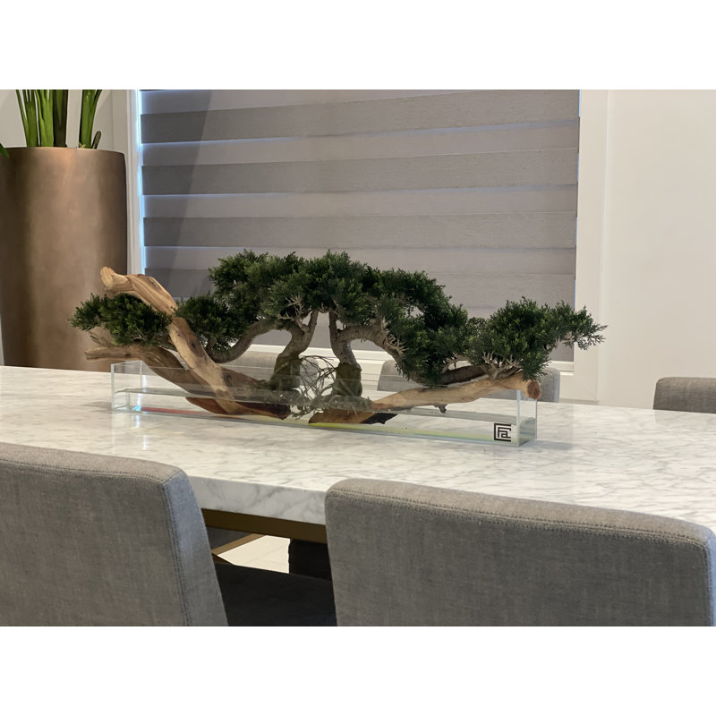 Faux Bonsai Tree in Planter, Light Green, 10" H x 52" W x 8" D