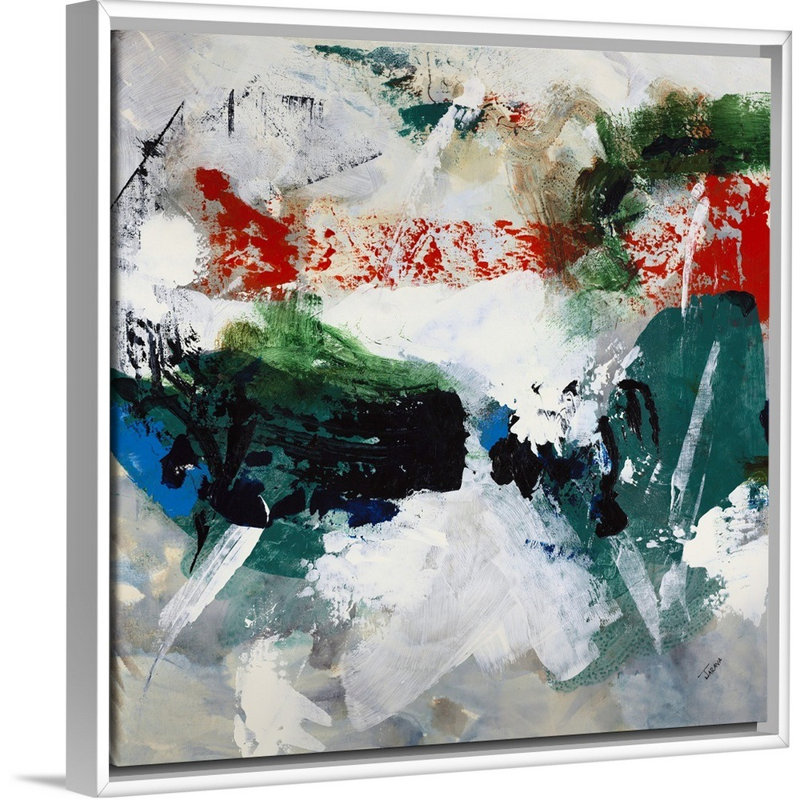 « escape i », peinture sur toile, H 31,7 po x l 31,7 po x P 1,75 po, Cadre flottant blanc