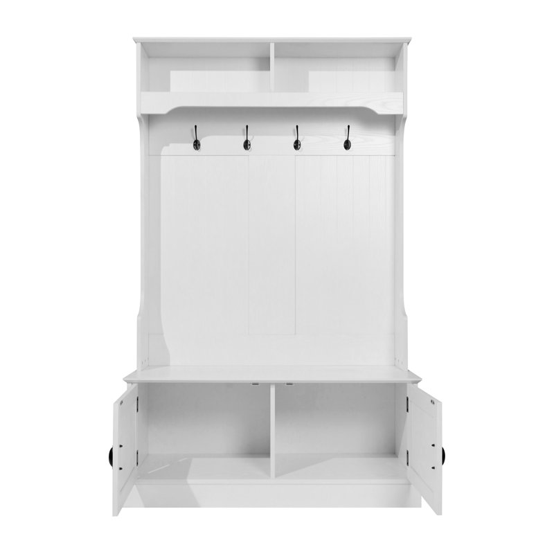 Arbre d'entrée Amecia avec banc et rangement pour chaussures, Blanc