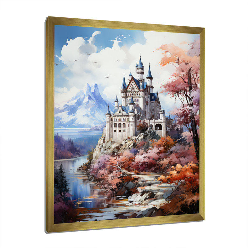 Germany Neuschwanstein Castle - Cityscapes Canvas Print, Gold Picture Framed, 32" H x 16" W x 1" D