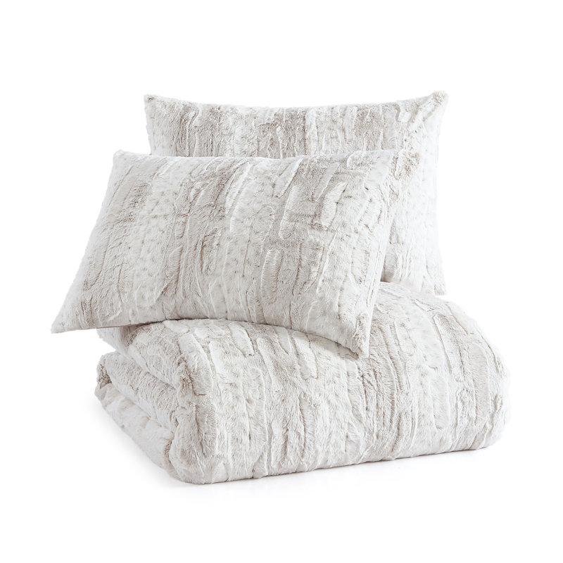Ivory Snow Leopard Faux Fur King Comforter Set