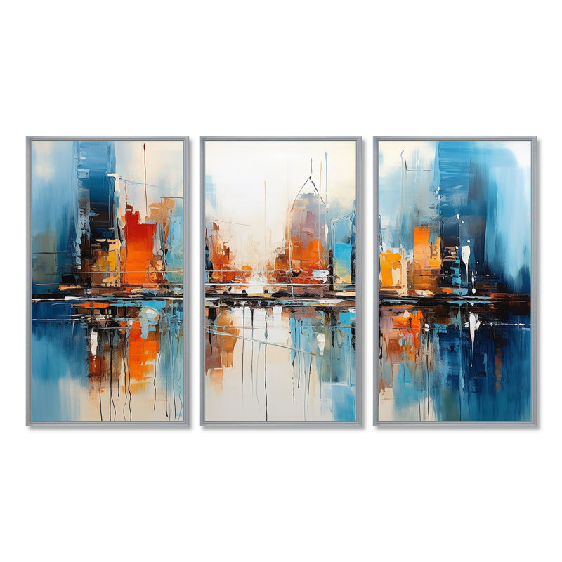 Cortnee - City Architecture, ensemble de reproductions d'art mural, Encadrement argenté, H 40 po x l 60 po x P 1 po